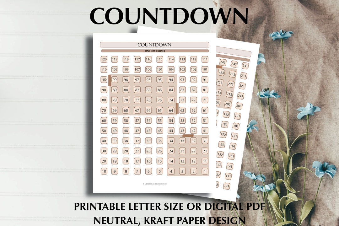 COUNTDOWN, Printable or Digital PDF, 2 Pages, Letter Size, Neutral ...