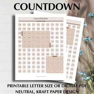 COUNTDOWN, Printable or Digital PDF, 2 Pages, Letter Size, Neutral, Minimalist, Kraft Tan Design, Trip Vacation Planning