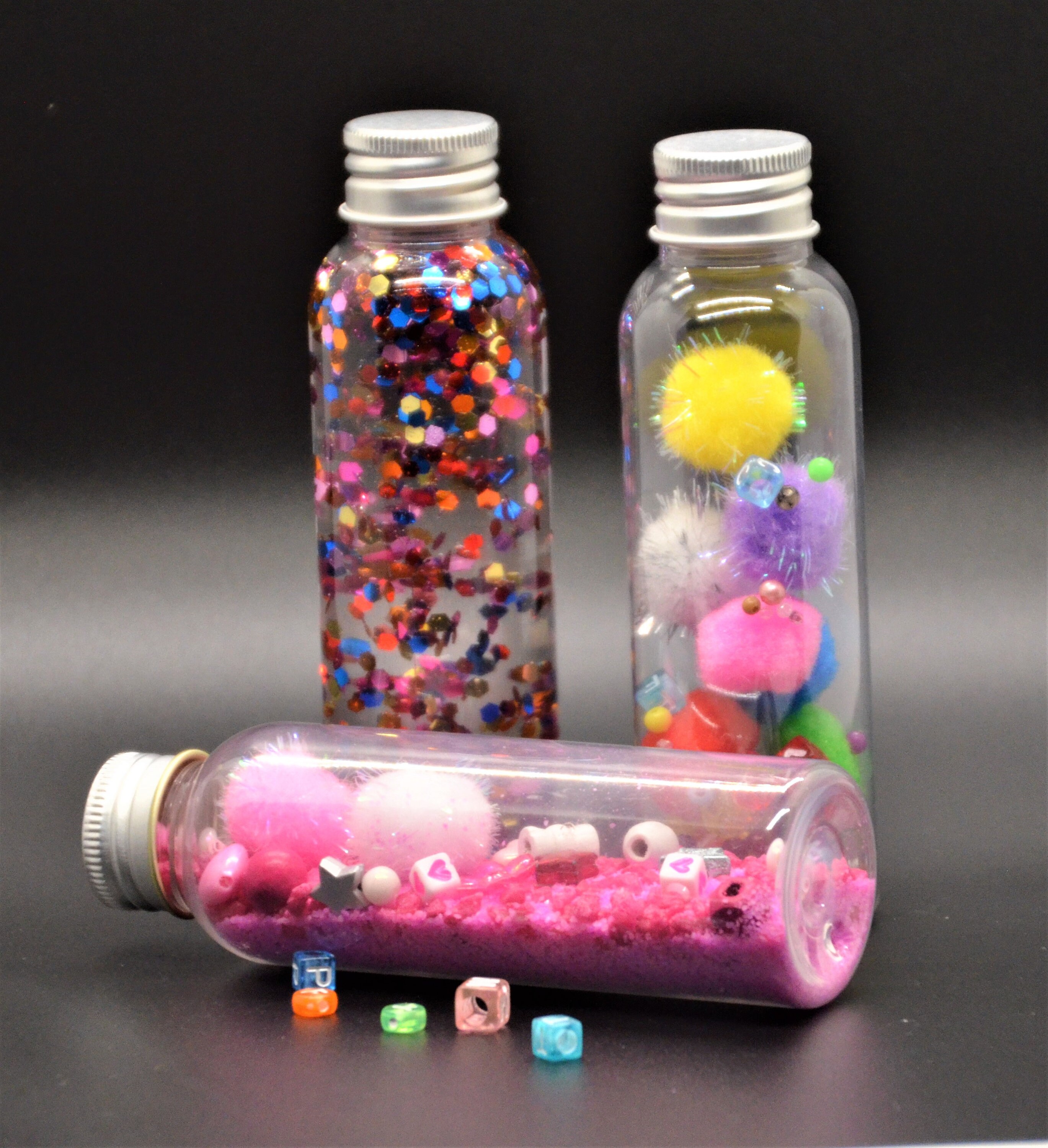 Kits de botellas sensoriales, suministros para niños de 1 a 3 años,  suministros de esquina tranquila con purpurina, 2 recipientes divertidos y