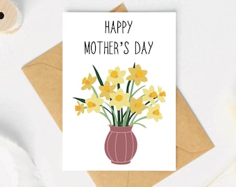 Daffodil Mother's Day Card: Floral Vase Design