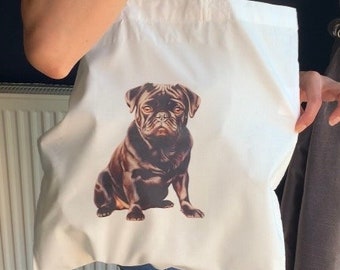 Black Pug Tote Bag: Reusable Shopping Bag for Dog Lovers