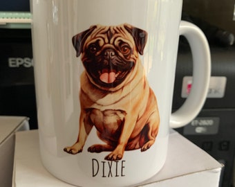 Personalised Pug Mug: Custom Pet Name, Dog Owner Gift