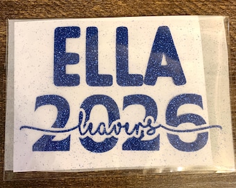 Personalised School Leavers 2026 Iron On Vinyl Decal, end of year, high school leaver, year 6, year 11, graduation, name, year, school