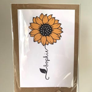 Carte tournesol, carte d'anniversaire pour elle, carte de visite personnalisée, carte de fleur, carte pour jardinier