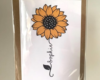 Personalized Sunflower Birthday Card: Custom Name, Gardener Gift