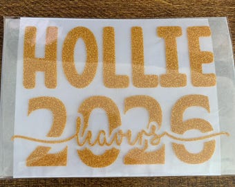 Personalised School Leavers 2026 Iron On Vinyl Decal, end of year, high school leaver, year 6, year 11, graduation, name, year, school