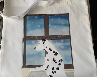 Christmas Dalmatian tote Bag: Reusable Shopping Bag