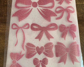 Bow Iron on vinyl decals, selection of bows, 10 x bows, iron on decals for shirts