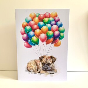 Carte d'anniversaire Border terrier, carte du chien, chien avec des ballons, carte pour propriétaire de terroir frontalier, carte nouveau chiot, carte personnalisée