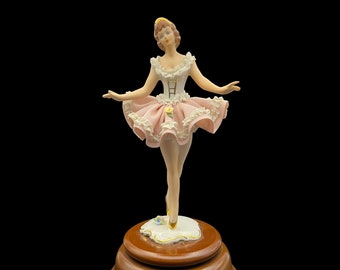 Vintage Handmade German Lace Porcelain Ballerina Figurine with Musical Base