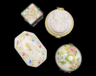 Vintage Hand-Painted French Porcelain Trinket Pill Boxes - Various Styles
