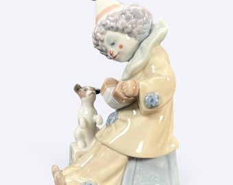 Vintage LLADRO Pierrot Clown With Puppy Dog Playing Concertina Figurine No. 5279 By Jose Puche Retired Porcelain Figure Spain