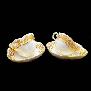 Dresden Antique Quatrefoil Gilded Bouillon Cups
