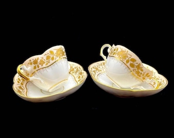Dresden Antique Quatrefoil Gilded Bouillon Cups