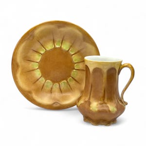 Antique Art Nouveau Chocolate Cup & Saucer Set – Artist Signed Estelle Therese Andres – Giraud Limoges France – ca. 1920s – Hand Painted