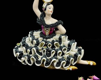Wilhelm Rittirsch Dresden Schwarze Spitze Porzellan Seltene Tänzerin Figur