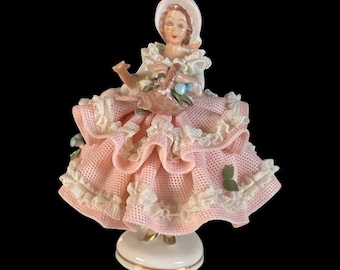 Vintage Sandizell Dresden Porcelain Lady Figurine With Basket, Germany, 1950s