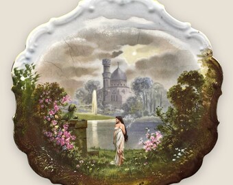 Hand painted antique Limoges lady portrait wall plate 11 in