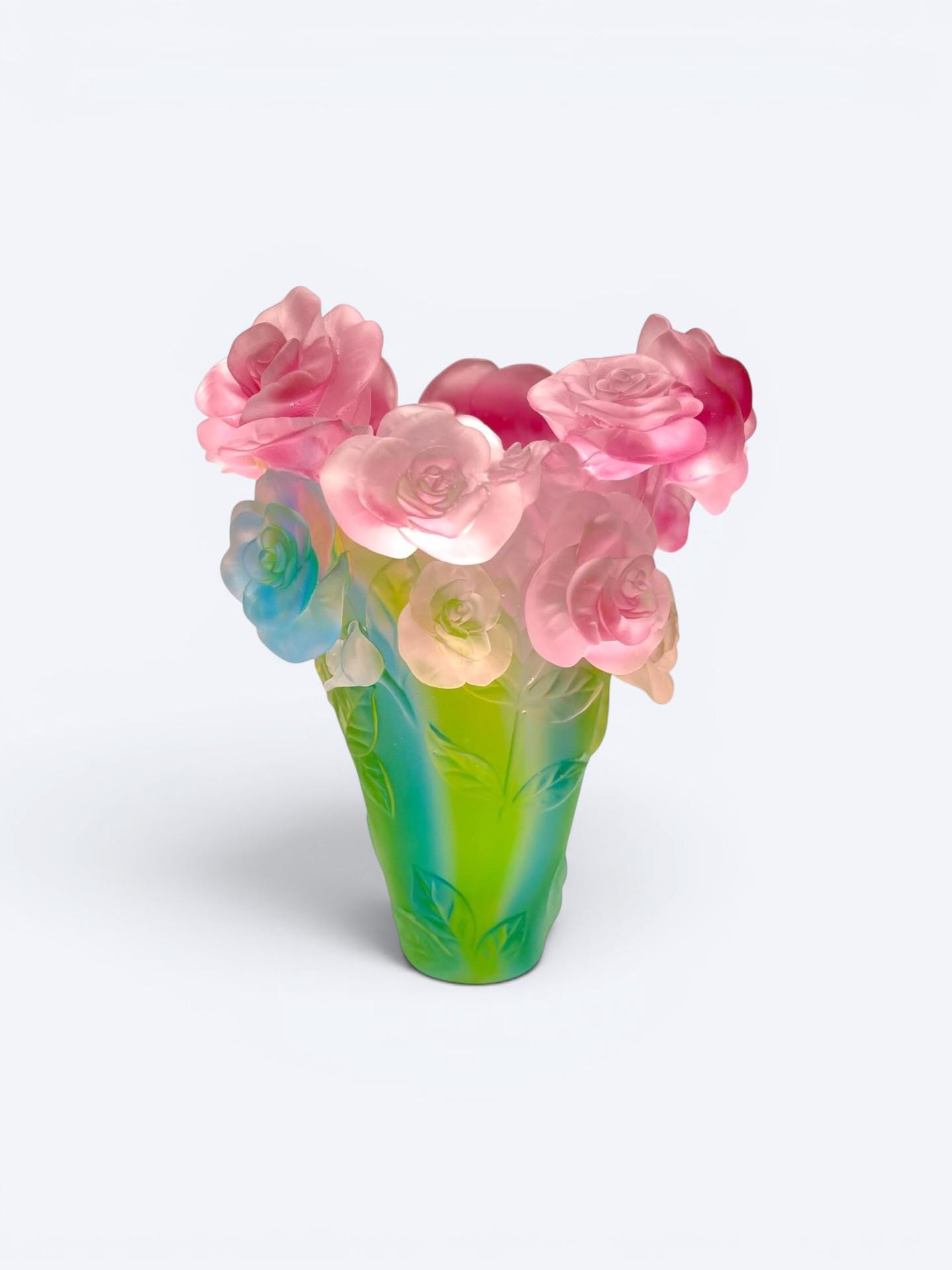 Daum France Signed 'roses Passion' Vase – Multicolor Pâte De Verre