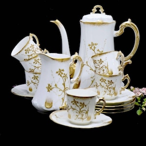 Limoges Boisbertrand Antique Porcelain Gilded Tea Set