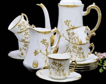 Limoges Boisbertrand Antique Porcelain Gilded Tea Set