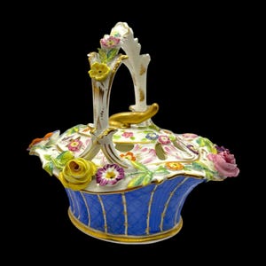 Antique 19th Century Coalbrookdale Porcelain Flower Basket – Hand-Painted Floral Detail – 17 cm 6 3/4 in– Rare English Porcelain