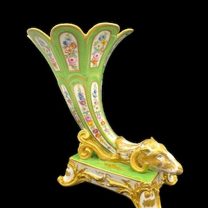 Antique Bourdois & Bloch Paris Porcelain Cornucopia Vase - Handmade and Gold Gilded