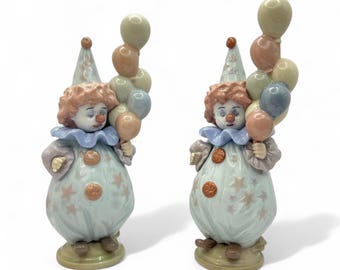 Pair of Vintage Lladro Clown Figurines with Balloons – Model No. 5811 – 18.5 cm – Hand-Painted Porcelain – Spain
