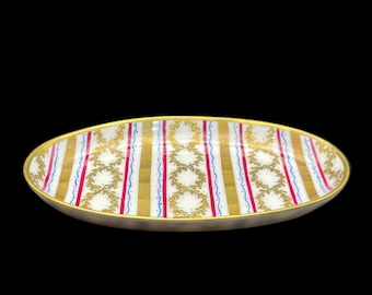 Le Tallec Hand-painted Limoges Pin Dish, Gold Wreath & Maroon Blue Details 12 cm ( 4.72 in)
