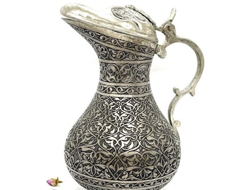 Ottoman Style Hanmade Richly Decorated Copper Jug / Water Pot