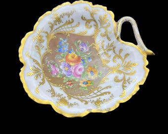 Le Tallec Paris Hand-Painted Porcelain Leaf Form Handled Dish