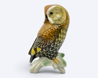 Karl Ens Porcelain Owl Figurine on Branch | Hand Painted German Bird Sculpture | Vintage Collectible Porcelain Animal