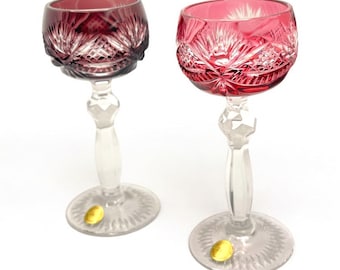 Vintage 24% Lead Crystal Liqueur Glass – Hand-Cut Bohemian Style – Made in Germany – Choose from Ruby Red or Rosé Pink - 30 ml