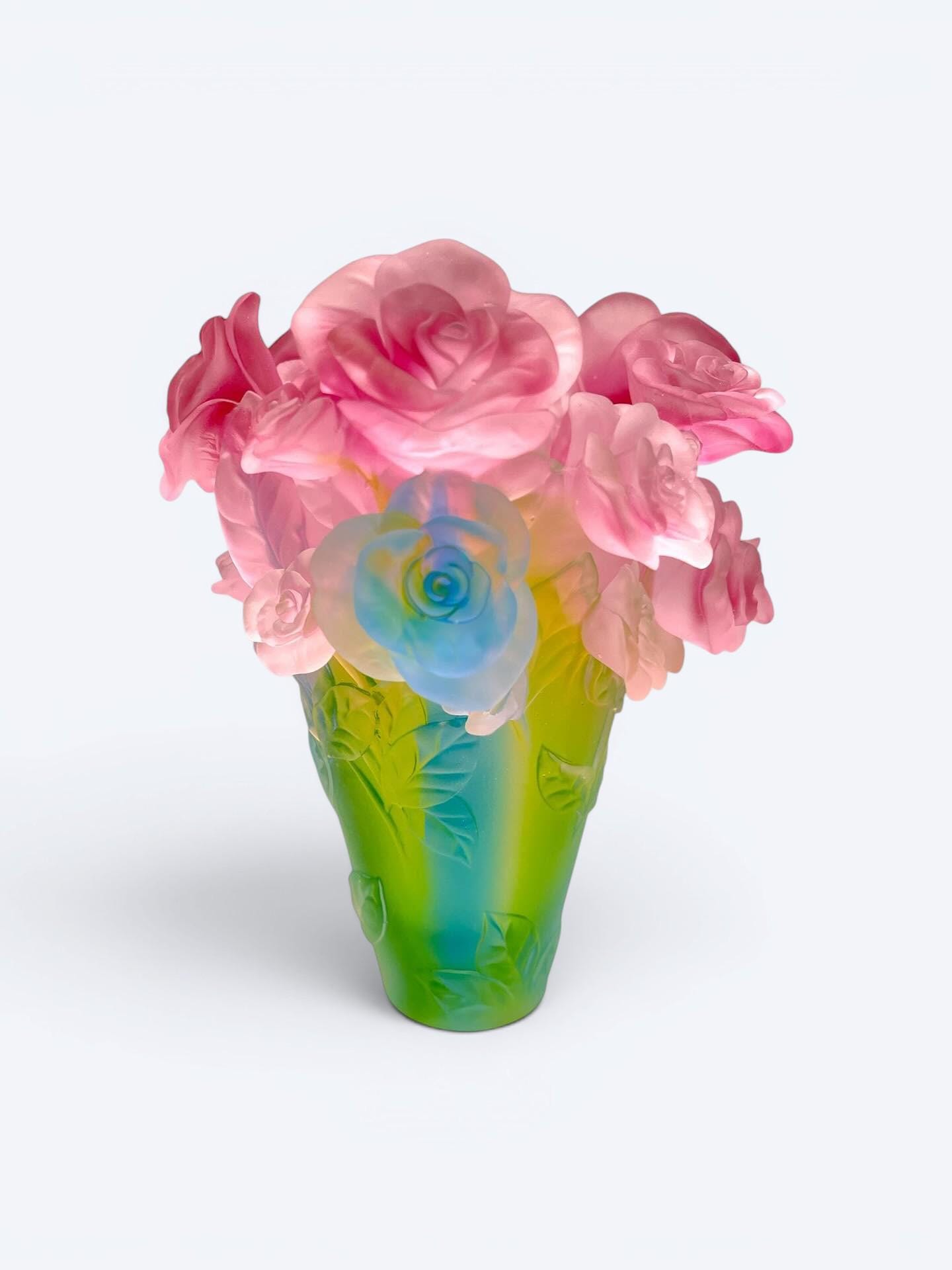 Daum France ドームフランス クリスタル フラワー 花 小鉢 Daum France Signed 'roses Passion' Vase – Multicolor Pâte De Verre