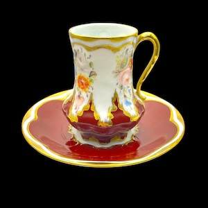 Giraud Limoges Rare Antique Art Nouveau Chocolate Cup & Saucer Set –  Handpainted  – Artist Signed, c.1920s