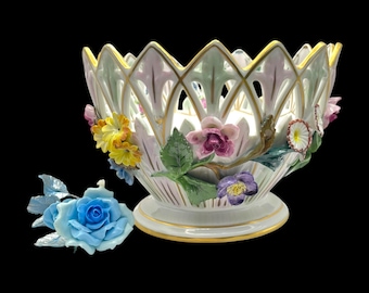 Carl Thieme Potschappel Dresden porcelain jardinière – hand-painted centerpiece with floral décor – 12 cm high, 18.5 cm wide