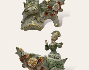 Pair of Meissen style figures / Barbotine Floral Jardinière