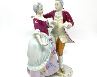 Royal Dux Czechoslovakia Rare Color Dancing Victorian Couple Porcelain Figurine