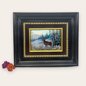 Paul Rairat Signed Framed Enamel Portrait - Handcrafted Collectible Artwork - Limoges, 1965 - Majestic Deer in the Woods