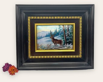 Paul Rairat Signed Framed Enamel Portrait - Handcrafted Collectible Artwork - Limoges, 1965 - Majestic Deer in the Woods