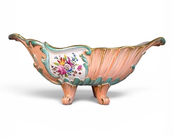 Antique Carl Thieme Potschappel Dresden Peach And Turquoise Porcelain Centerpiece Jardiniere Germany Ca. 1920s