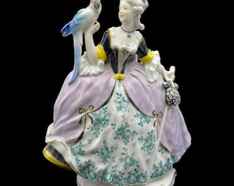 Karl Ens Porcelain Lady with a Parrot Figurine