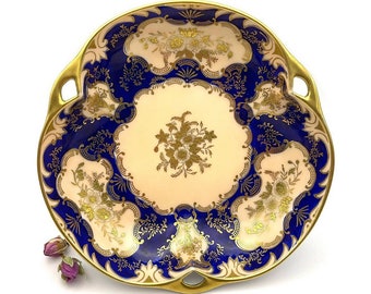 Japanese Noritake Hand-Painted Gold Embossed Porcelain Cobalt Gilded Jardiniere Bowl - 16 cm / 6.3 inches Diameter, Circa 1920s