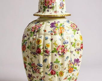 Massive Boch Frères Hand-Painted Floral Vase with Gilded Details - Rare Collectible Piece - 51 cm (20 inches)