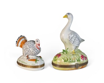 Vintage Limoges Porcelain Trinket Box Swan Or Turkey Hand Painted French Jewelry Box Bird Figurine Hinged Box Collectible Gift