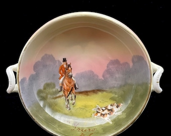 Royal Bayreuth Artist Signed Handpainted Horse Rider Small Dish Hunting Scene