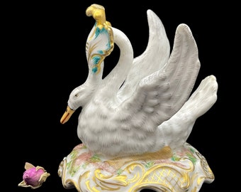 Gorgeous Bourdois & Bloch Paris Porcelain Swan Figurine, Handmade, Hand-painted with Gold Accents, Circa 1926