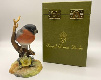 Royal Crown Derby “Bullfinch” Porcelain Bird Figurine England 1978 Artist Signed With Original Box