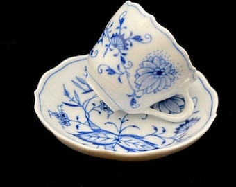 Meissen Blue Onion Porcelain Handmade Demitasse Cup and Saucer Set