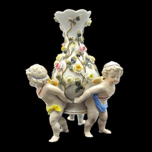 Exquisite Antique Sitzendorf Porcelain Cherub Vase, Germany, Circa 1890-1920